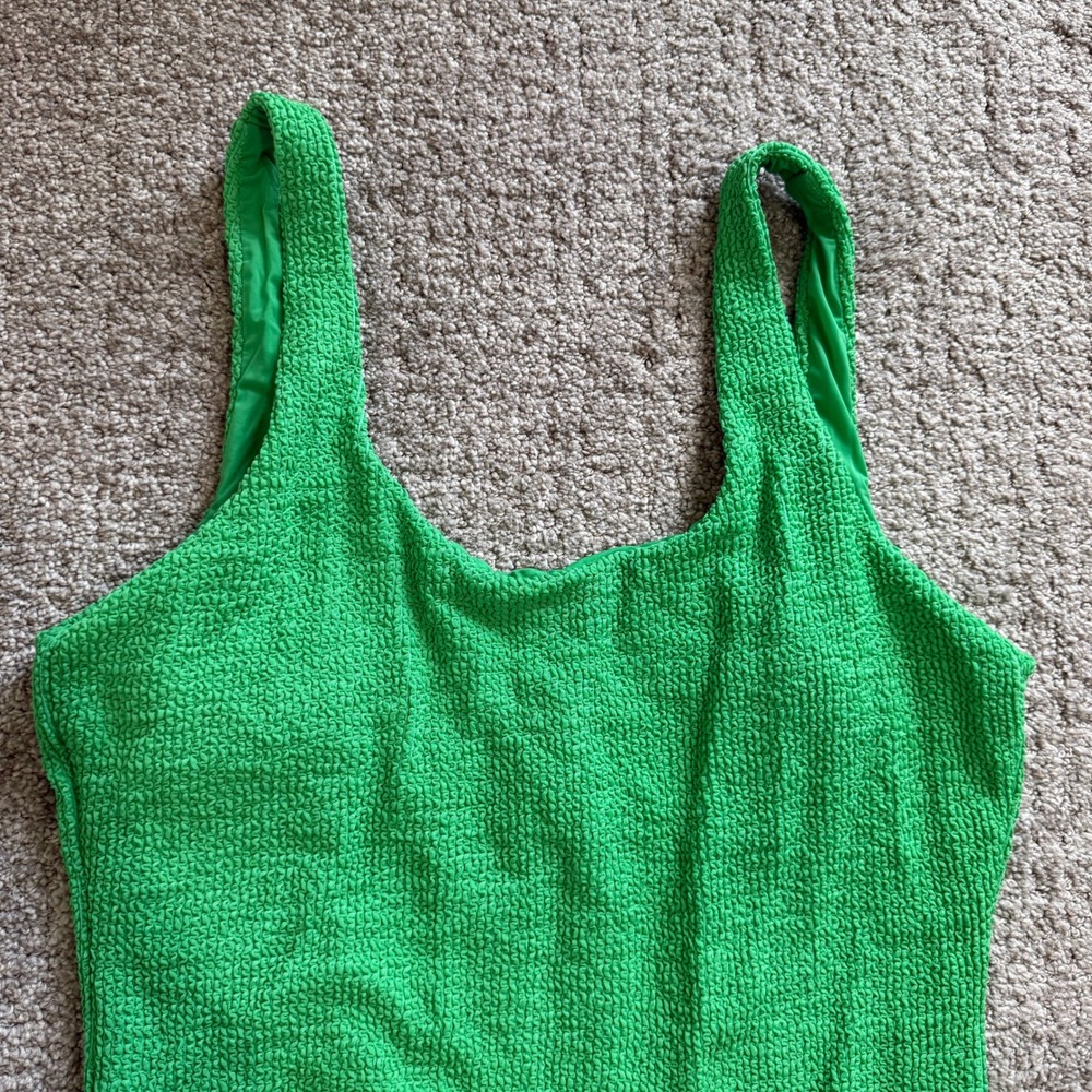 It's Now Cool Clover Green Crinkle Low Back One Piece Swimsuit Large Retro - Picture 4 of 10